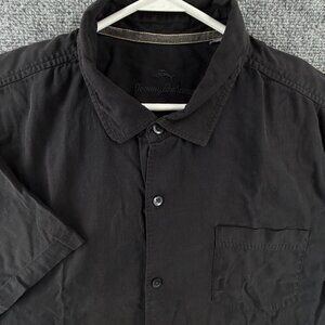 Tommy Bahama Short Sleeve 3XL Silk Cotton Spandex Black Shirt Solid Vacation Men